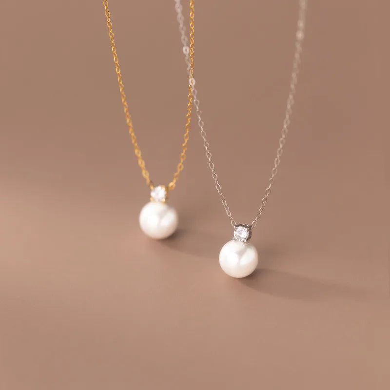 Elegant Design S925 Sterling Silver Diamond Inlaid Shell Pearl Necklace for Women Fine Jewelry