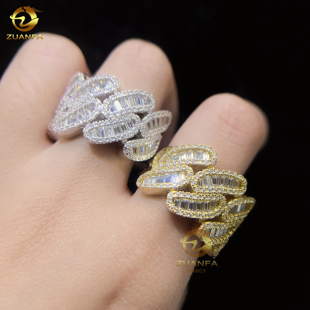 Fine Jewelry 925 Sterling Silver baguette Fashion Men Gold Rings Vvs Moissanite Engagement Ring