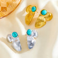 DAIHE Green Natural Stone Stainless Steel Butterfly Wing Stud Earrings Fashion Trendy Statement Charm Golden Jewelry Women