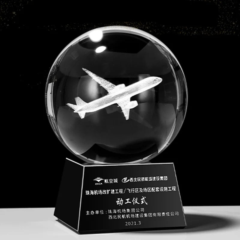 Custom Crystal Award Gift 3D Ball Laser Etched Business Trophy for Company Annual Meeting Souvenir