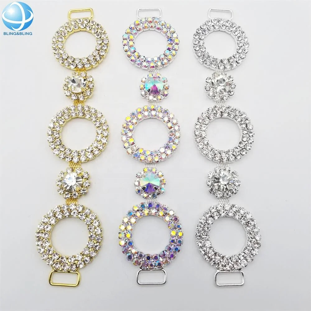 Three Rings Rhinestone Bikini Connector Swimwear Crystal Strap Metal Buckle for Women Summer Sexy Swimsuit Beachwear Accessories