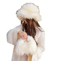 Fashion Designer Part Wide Brim Fluffy Faux Fur Warm Winter Bucket Hats with Bag for Women