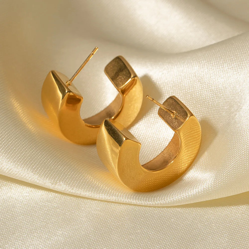 Custom 18k Gold Plated Stainless Steel Vintage Style Chunky C-shape Women Earring for Anniversary