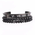 Stone Beads Bracelet Women Natural Stone Beaded Elastic Stainless Steel Bangle Bracelet Set for Men