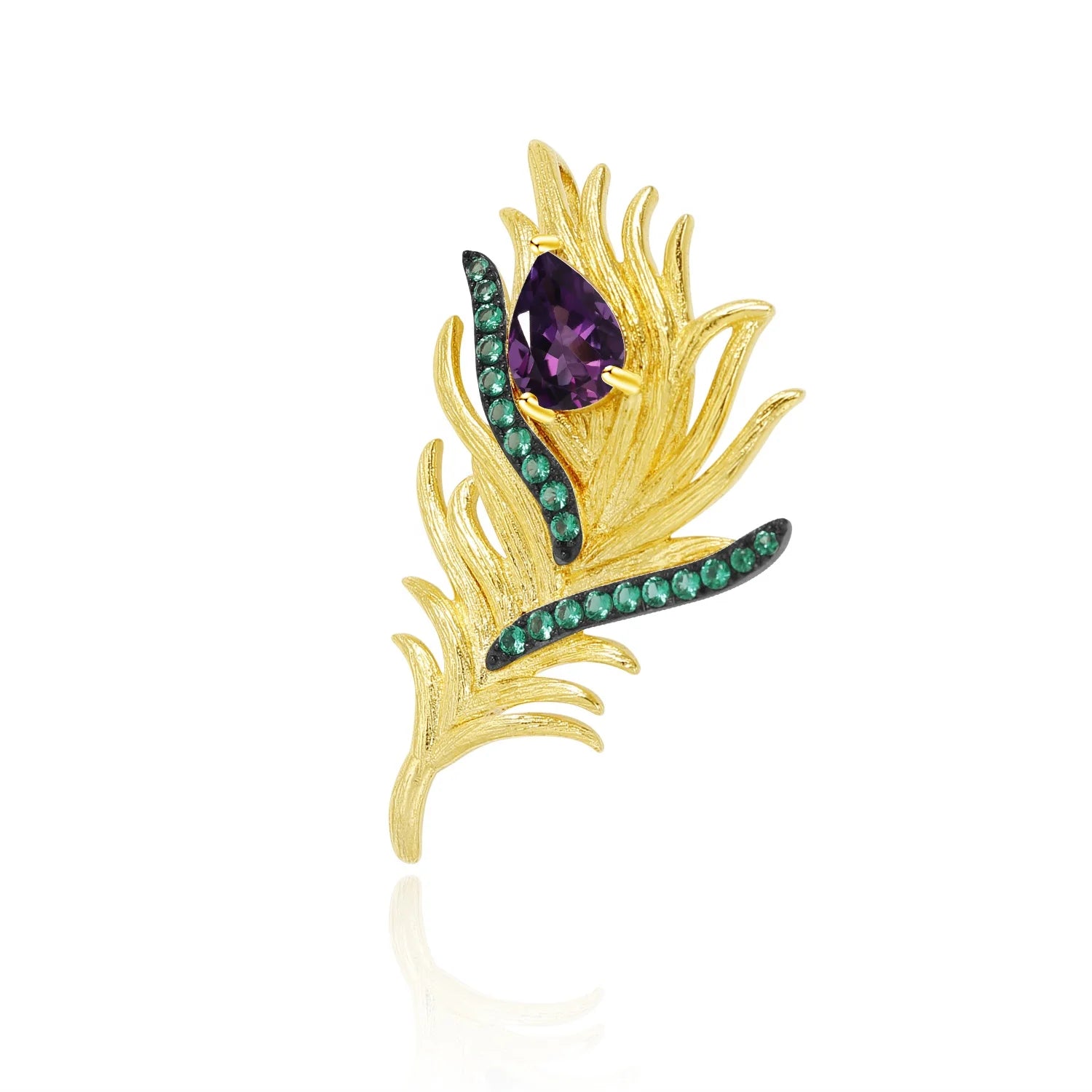 Abiding Hand Make 925 Sterling Silver Amethyst Elegant Feather Brooch Vintage Silver Fine Brooch Jewelry