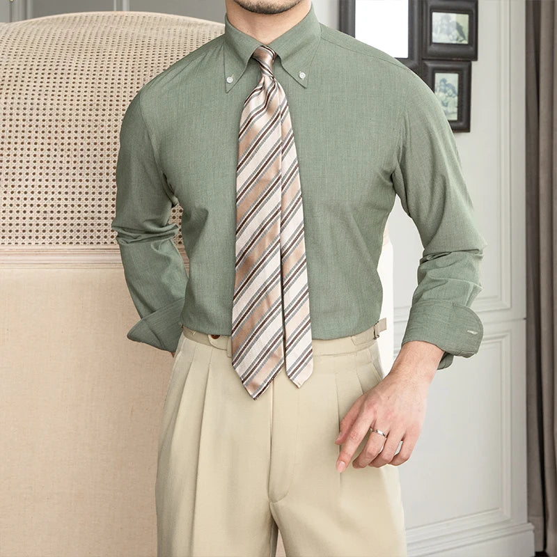 Italy New Gentleman Long-sleeved Shirt Business Casual Vintage Buttons Pointed Collar Shirt