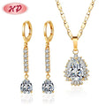 Trending Jewellery 18k Gold Plated Brass Black Dainty Zirconia Pendant Necklace Drop Earring 2 Pcs Sets for Women