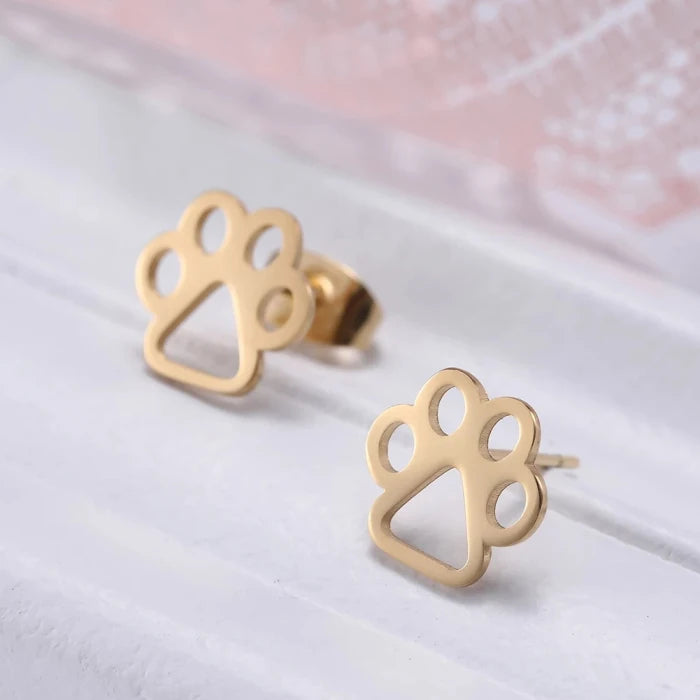 Cat Dog Paw Piercing Stainless Steel 18K Gold PVD Plated Print Earrings Stud Trendy Women's Anniversary Statement Jewelry