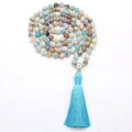 Qiuhan OEM Yoga Meditation Choker Alloy Rosary Mala 108 Beads Gemstone Cross Chain Unisex Necklace