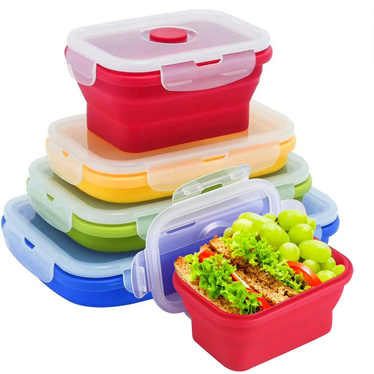 Silicone Collapsible Food Storage Containers with Lids BPA Free Microwave Dishwasher and Freezer Safe Bento Lunch Boxes