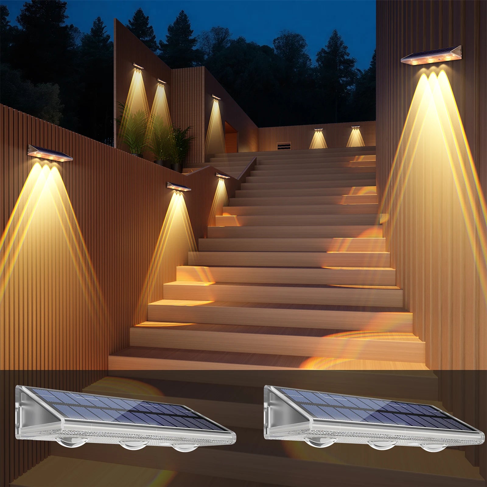 IP65 Waterproof LED Solar Warm White Garden Wall for Outdoor Decorations Courtyard Yard Fence Decor Sunlight Sensor