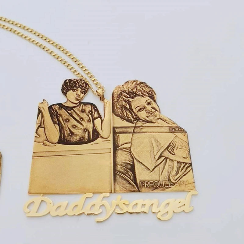 Qiuhan Dropshipping Custom Photo Necklace with Name PVD Engraved Personalized Picture Necklace