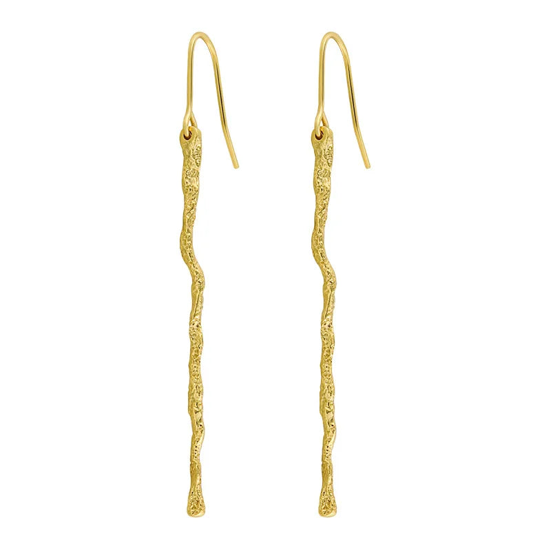 Geometric 925 Sterling Silver Textured Bars Earrings 18k Gold Plated Long Branch Design Tassel Earrings