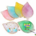 Finger Nail Art Mixing Colorful Resin Stone Nail Display Paint Tray Palette Plates with Golden