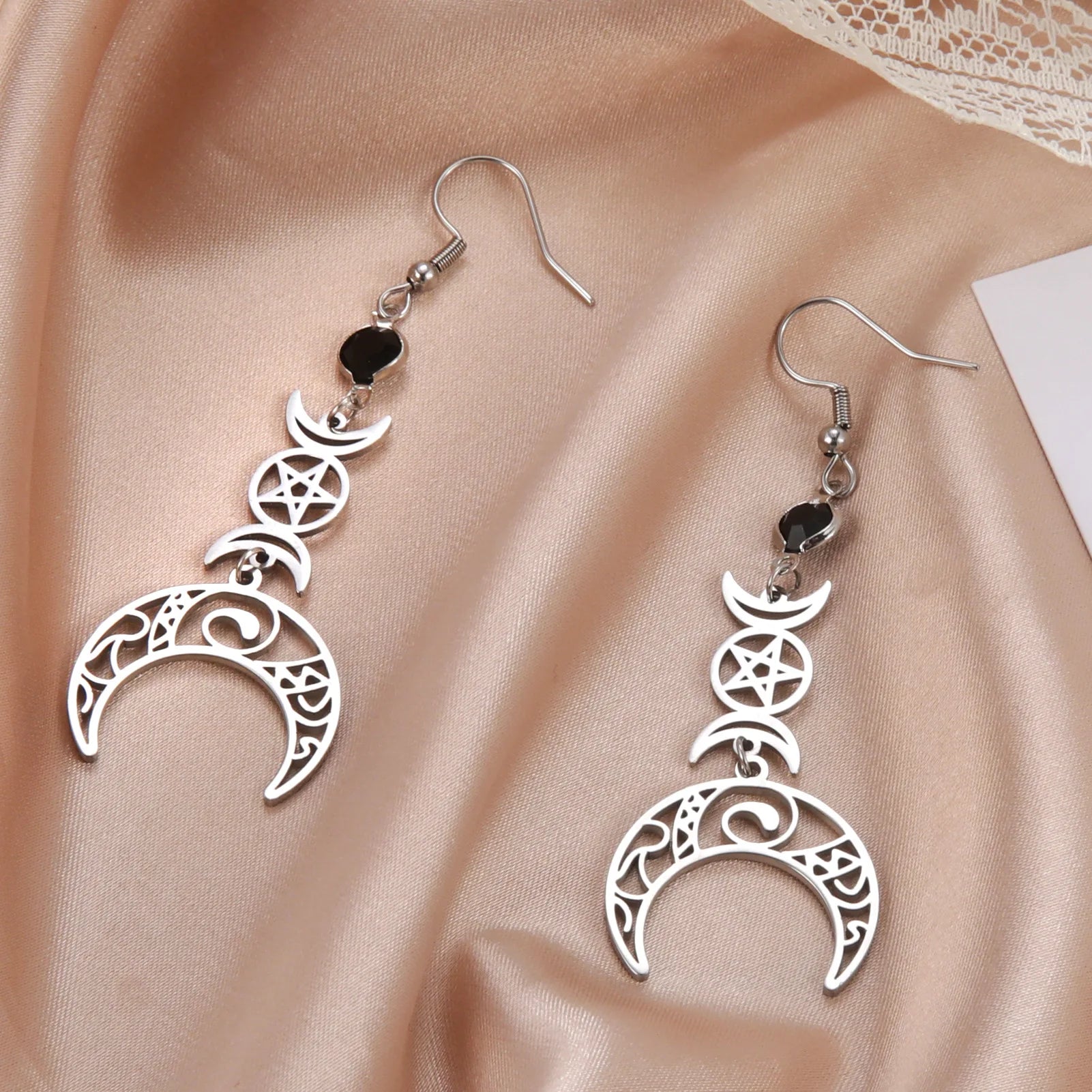 Vintage Witch Moon Pentagram Earrings for Women Witchcraft Knot Stainless Steel Jewelry Drop Earrings Gift Wholesale