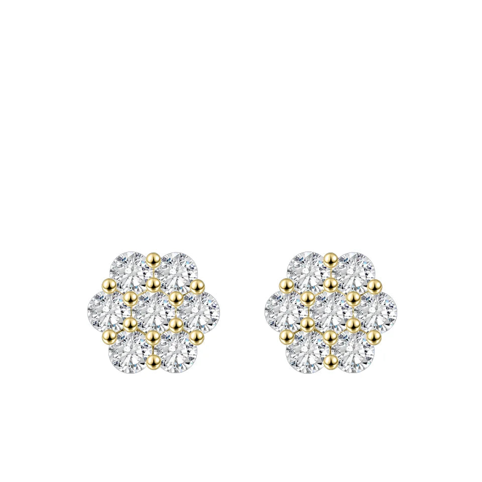 14K Gold Plated 925 Sterling Silver VVS Fine Jewelry Multi-Size Radiance Flower Stud Earrings for Men Moissanite Collection