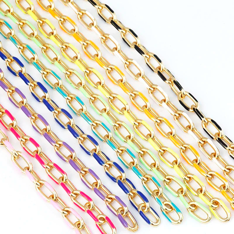Colourful Metal Paper Clip Chunky Oval Chain  Oil Dropped Plated With Real GoldNot Easy to Tarnish 1 Meter Long