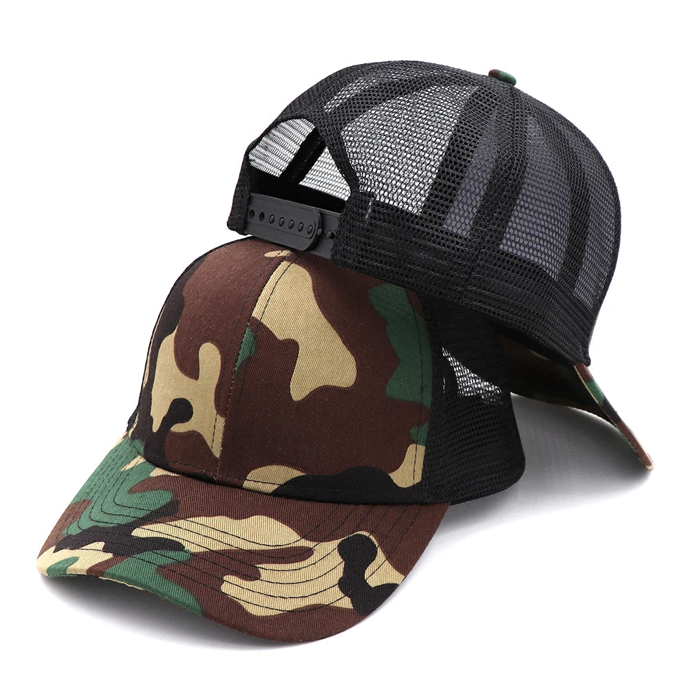 Men Women Plain Camouflage Trucker Hat Unisex logo Custom Embroidery Sports Baseball Cap