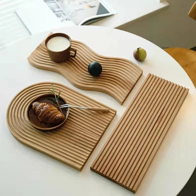 Nordic Wooden Serving Tray Water Ripple Wood Beech Bread Board Incense Serving Decorative Tray for Photography Props Home Decor