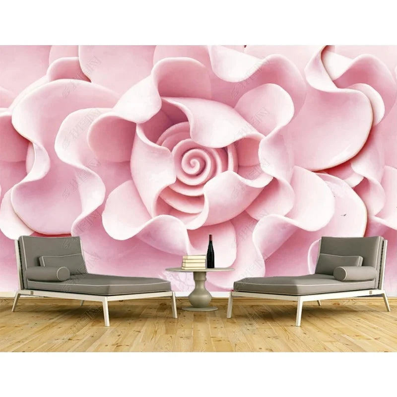 Custom Modern Pink 3D Rose Floral Waterproof Anti-Static Moisture-Proof Wallpaper for Home Bedroom Decoration