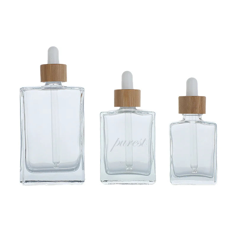 Custom Empty Clear Wholesale Square 10ml 15ml 30ml 50ml Essential Oil Cosmetic Glass Dropper Bottle Eye Drop Small Skin Care