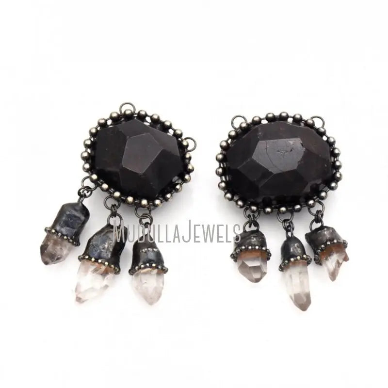 PM43619 Soldered Jewelry Natural Garnet Clear Crystal Free Form Pendant Antique Silver Plated Boho Bohemian Pendant