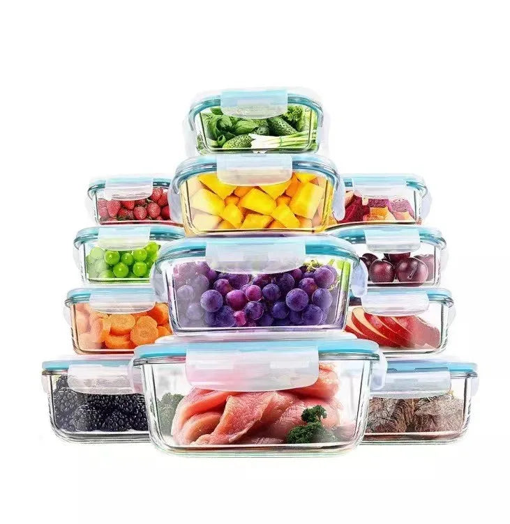 Kitchen Glass Food Storage Containers Set with Lids. (10 Pieces) Transparent Lids I BPA Free