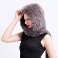 MWFur Fashion Winter Women Fox Fur Hat with Scarf Fox Hood Fur Hat Hand Knitted Hood Scarf for Lady
