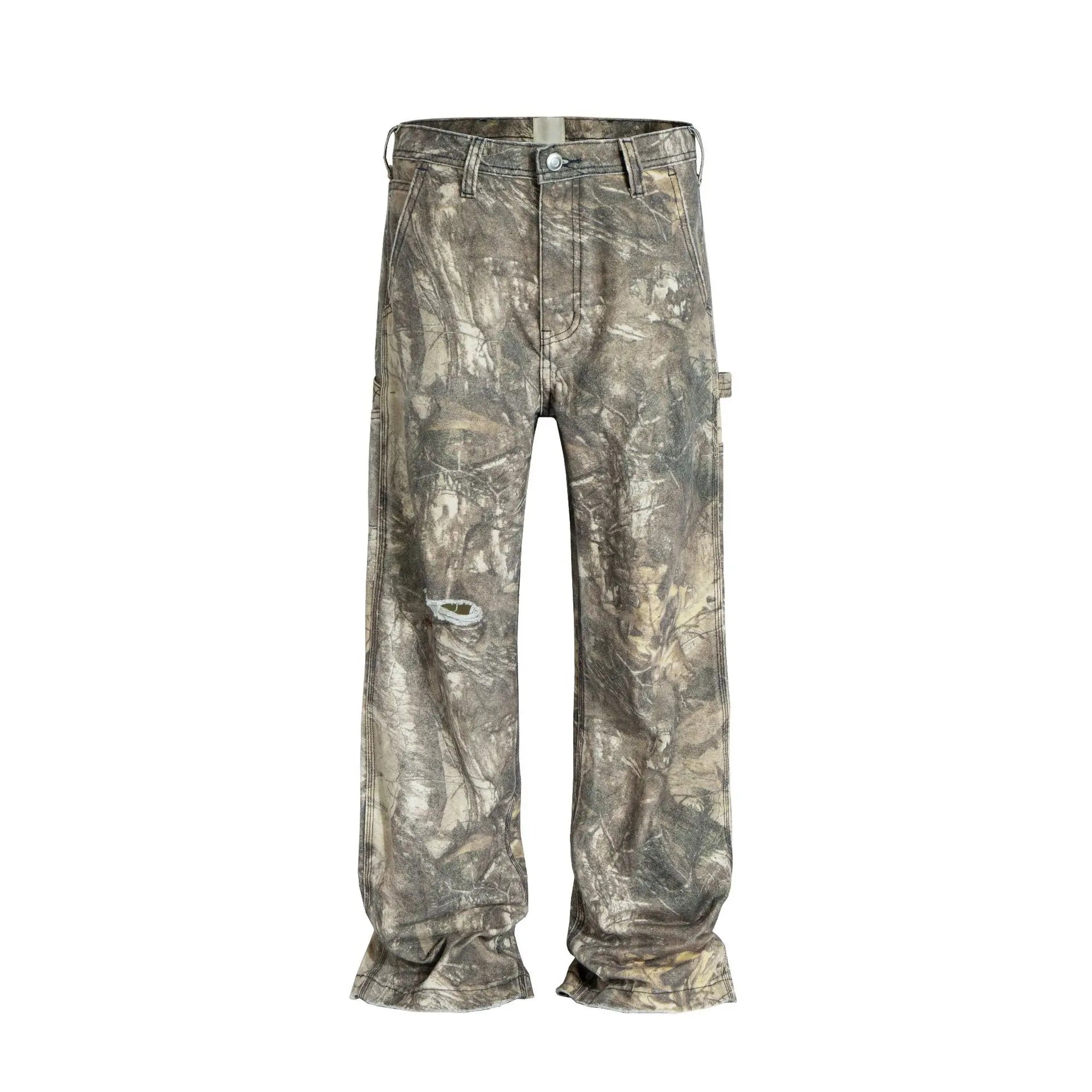 Custom Camouflage Stacked Pocket Fashion Street Regular Cargo Pants Designer Straight Mid Rise Softener Knitted Jeans