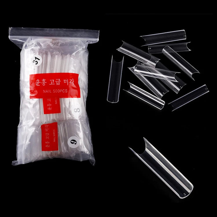 Factory Direct Sale Extra Long Curved C Shape Half Cover Pre-designed Design False ABS Acrylic Nail Tips for Finger Use Glue