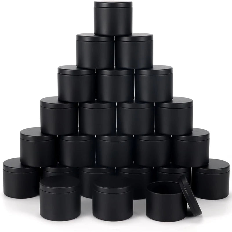 Empty Cheap Small Mini 4 Oz 8 Oz Luxury Round Black Metal Tin Matcha Can Candle Containers Candle Tin Black Jars