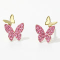 CAOSHI Delicate 18k Gold Micro Paved Crystal Double Butterfly Stud Earrings for Women Princess Rhinestone Earrings Jewelry