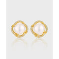 2024 New 925 Sterling Silver Fancy Flower Zircon Pearl Charm Stud Earrings for Girls