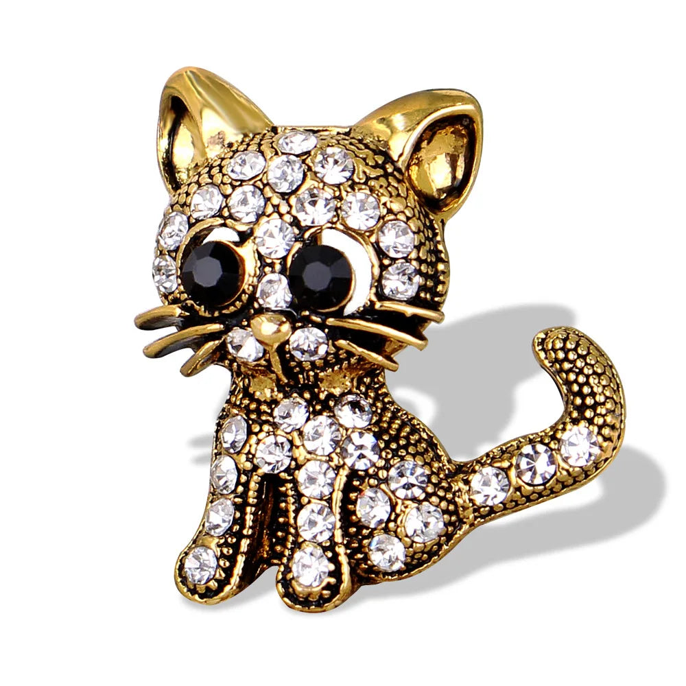 AG094 Fashion Rhinestones Cat Brooches Women Animal Cat Brooch