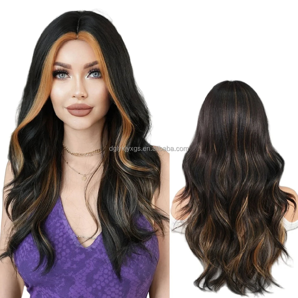New Style 28-Inch Water Wave Synthetic Hair Wig with Eight Character Bangs Daily Wear Cosplay Body Wave Machine Made for Women