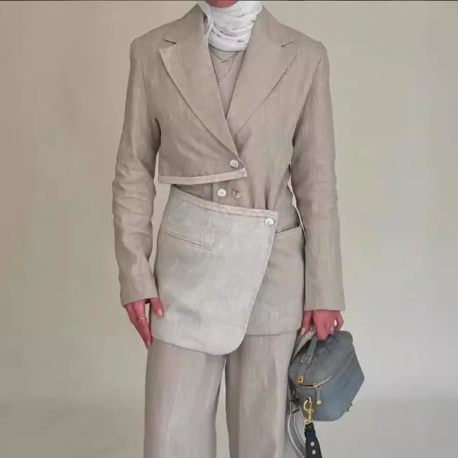 Boutique Wholesale 2026 Autumn New Style Personalized Irregular Color Collision Splicing Hollow Women's Suit