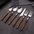 304 Stainless Steel Tableware Set Wooden Handle Disposable Western Steak Knife Fork Spoon Classic Design Party Gift Box High
