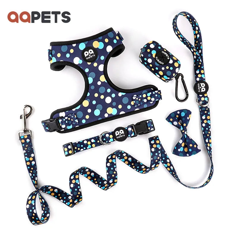 2025 Custom Neoprene Dog Harness Vest Hot Reversible Design Logo Silicone Rubber Print Pet Dog Collar Leash Bow Tie Bandana Set