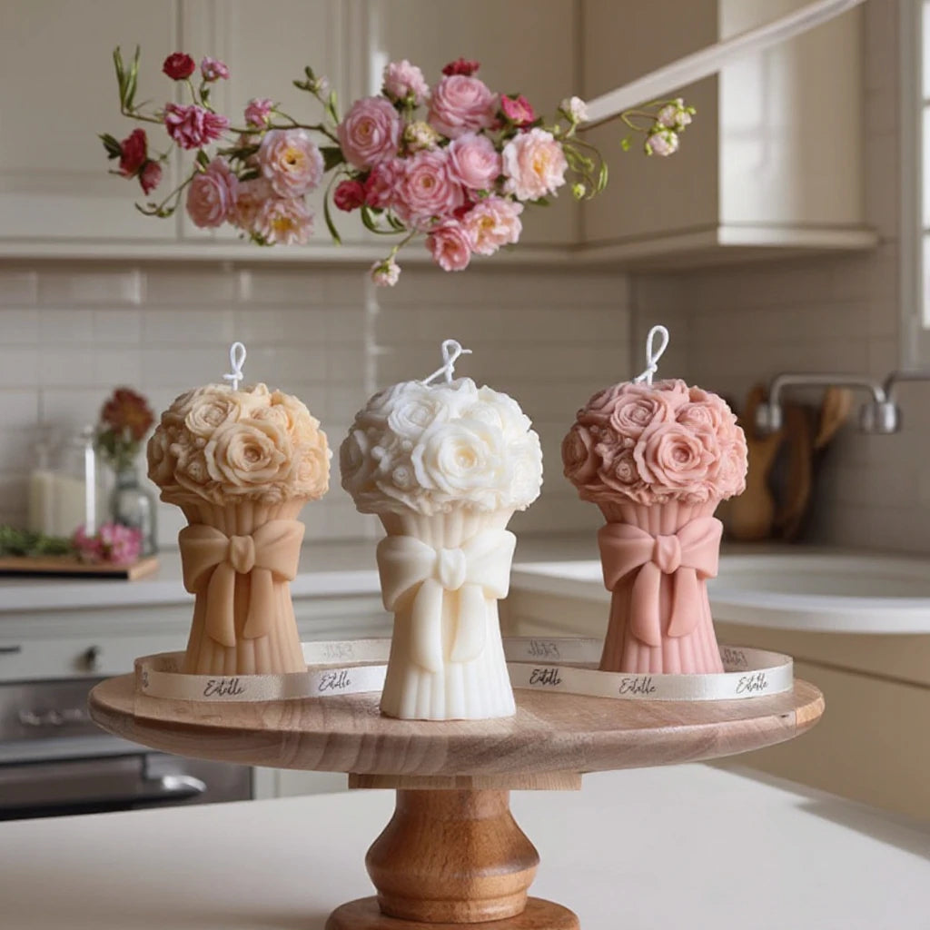 J-0446 Bow love Rose Flower Bouquet Silicone Mold DIY Valentine's Day Gift Scented Candle Plaster Glue Drop Gypsum Silicone Mold