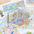 Easy Moe Traveler Series Large Scenic Cartoon Cute Handbook Scene Decorative Stickers 3 Sheets Per Pack