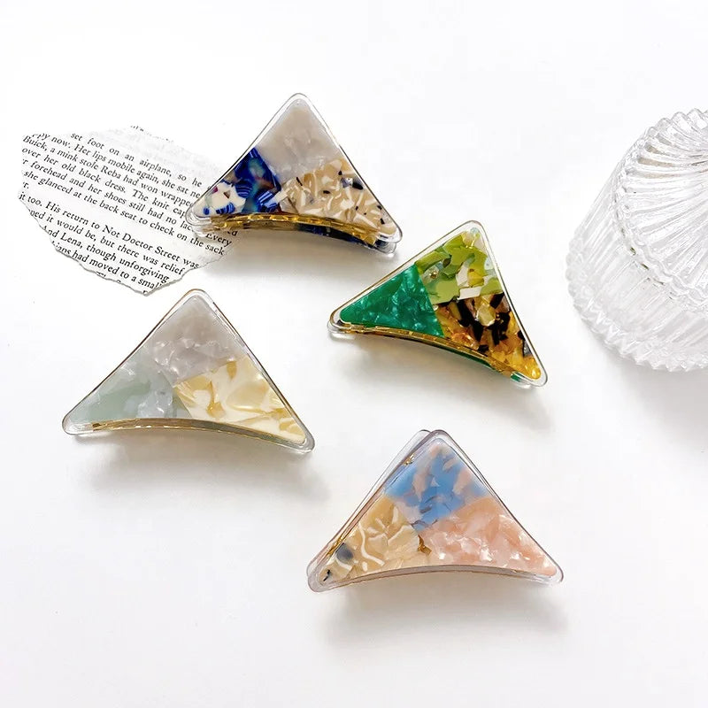 MIO New Shape Triangle Hair Claw Acetate Tri-color Multicolour 7cm Length Hair Claw Clips Hair Accessories for Women Girls