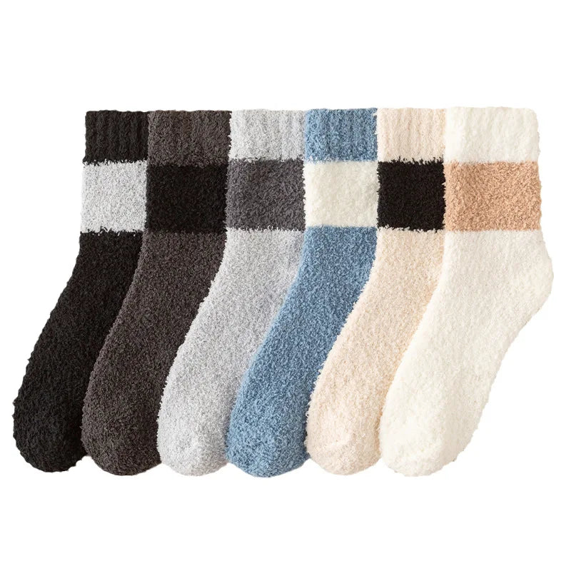 Custom Embroidery Logo Simple Coral Velvet Color Matching and Versatile Thick Warm Crew Men's Business Fuzzy Socks Men