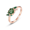 Custom 18k Gold Sterling Silver Crystal Jewelry Manufacturer Moss Agate Bridal Wedding Ring Set
