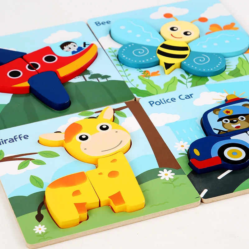 Children's 3D Animal Cartoon Jigsaw Puzzle Wooden Early Education Cognitive Toy Jigsaw Puzzle for Kids Match & Enlightenment