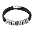 Genuine Leather DIY Custom Hoop Name Braided Beaded Bracelets Stainless Steel Men Leather Bracelet