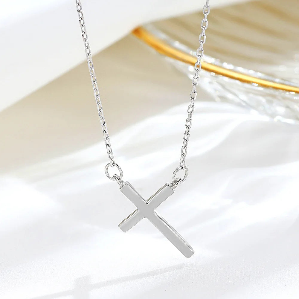 Fashion 925 Sterling Silver Cross Pendant Trendy Link Chain Necklace for Women-Wedding Engagement Gift