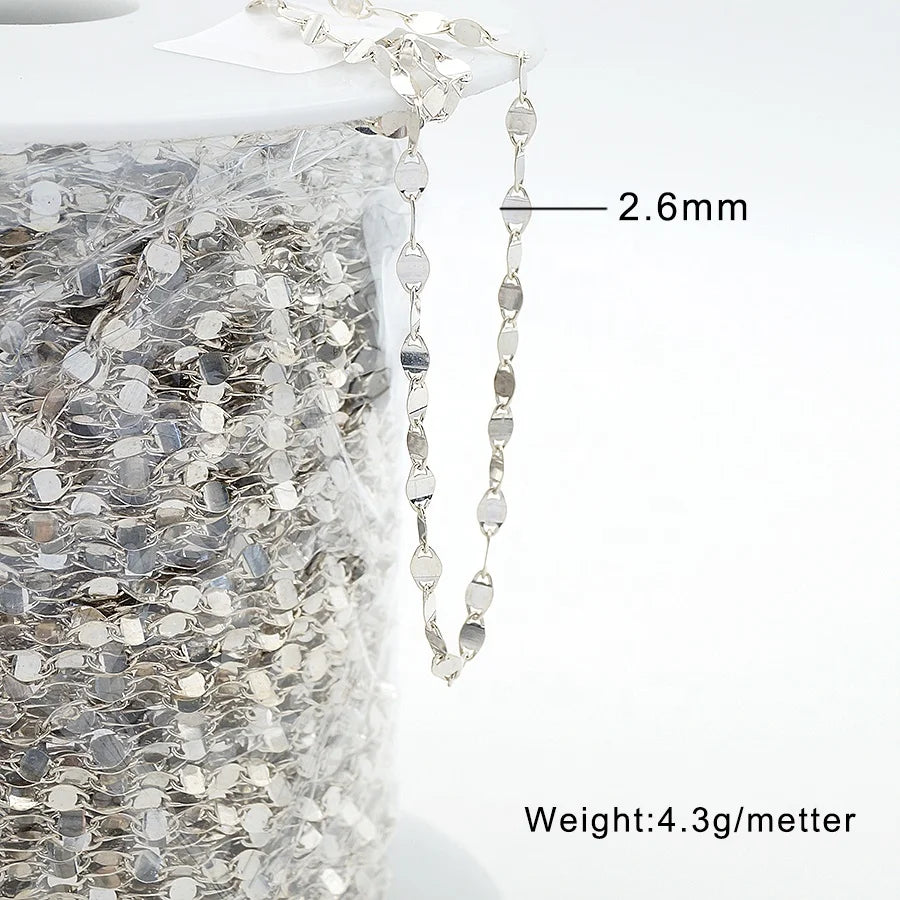 2.6mm Width Machine Made Semi-Finished Chain Plata 925 Sterling Silver Making Necklace