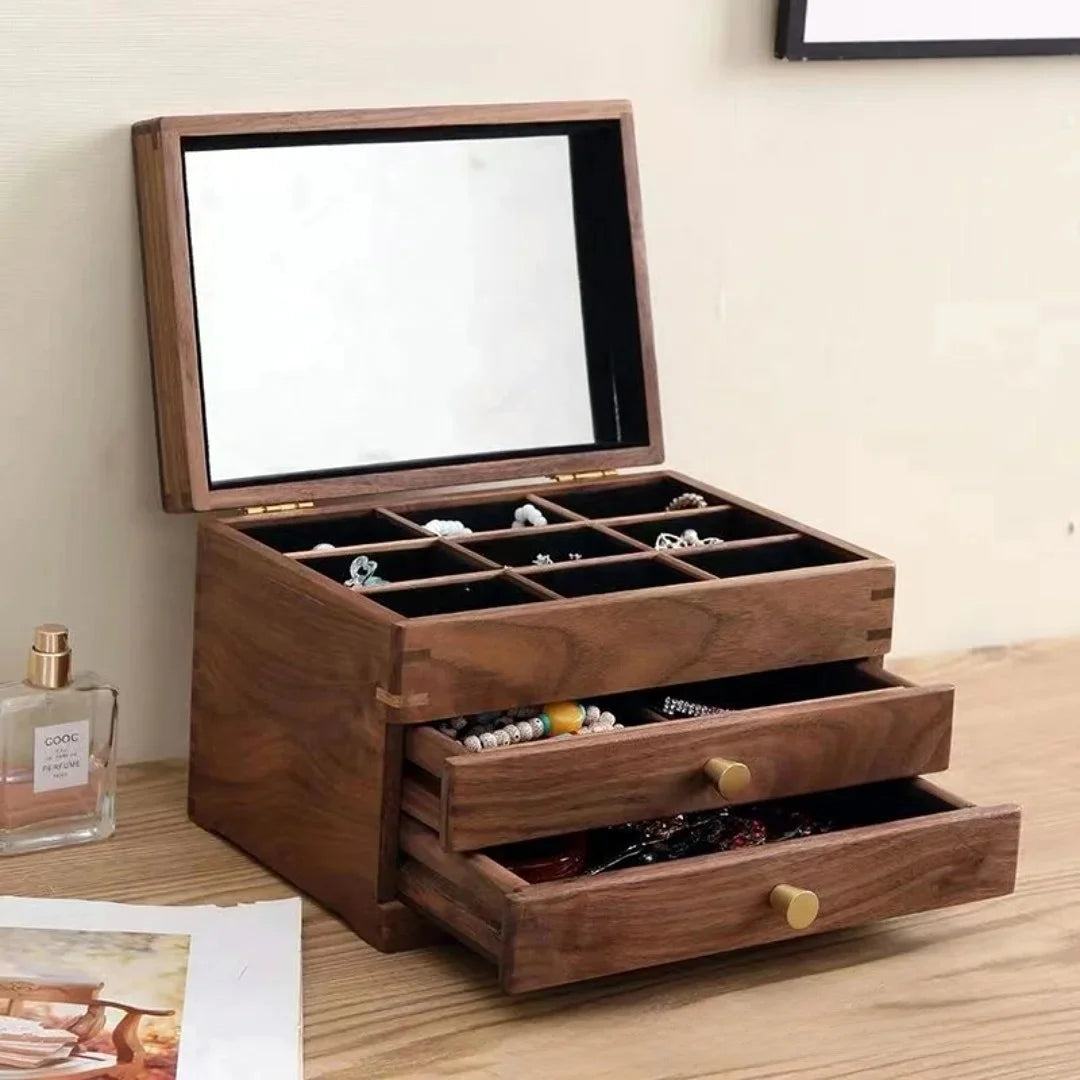Microeco North American Walnut Luxury High-End Multi-Layer Jewelry Storage Box Large Capacity for Necklace Earrings Accessories