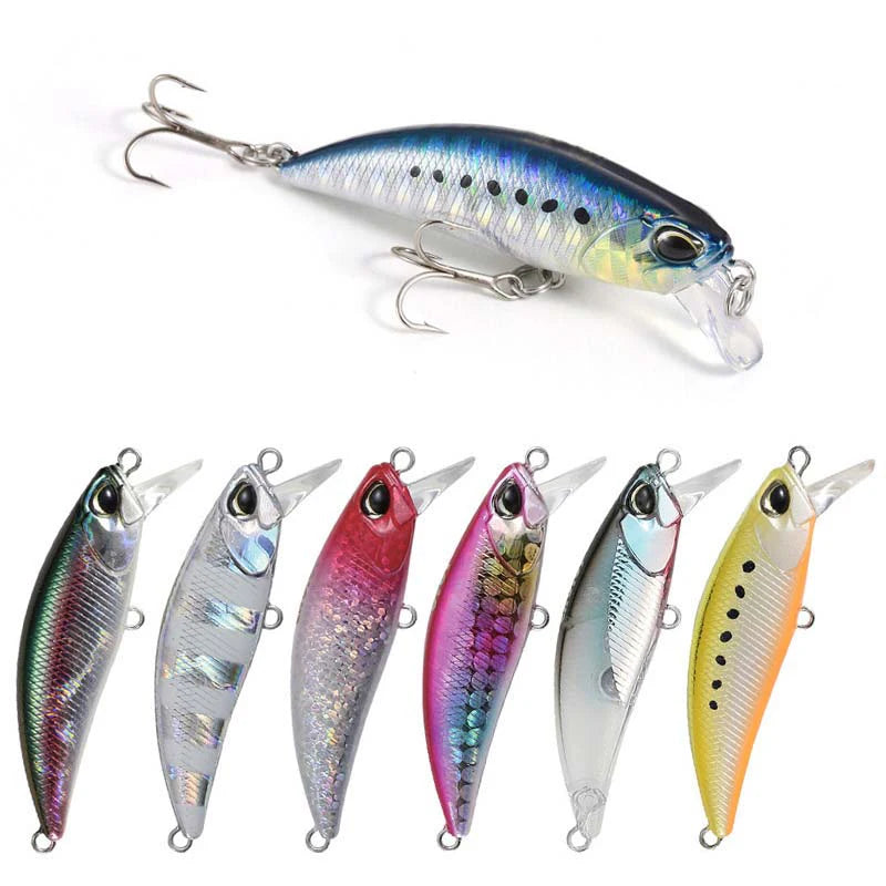 WEIHE 4.8cm 4.3g 9 Colors Artificial Hard Minnow Lure ABS Plastic Sinking Fishing Bait With 3D Eyes Treble Hook