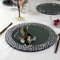 Wholesale Elegant Round Mirror Surface Crystal Glass Chargers Plate with Three Beads Diamond Rim for Wedding Event Dinnerware